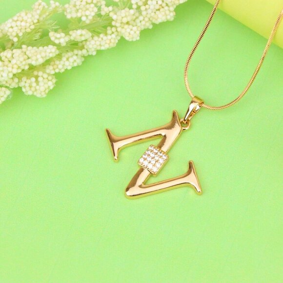 "Rose Gold N Initial Pendant with Dazzling CZ Crystals, XPPT1425 - Picture 11 of 12